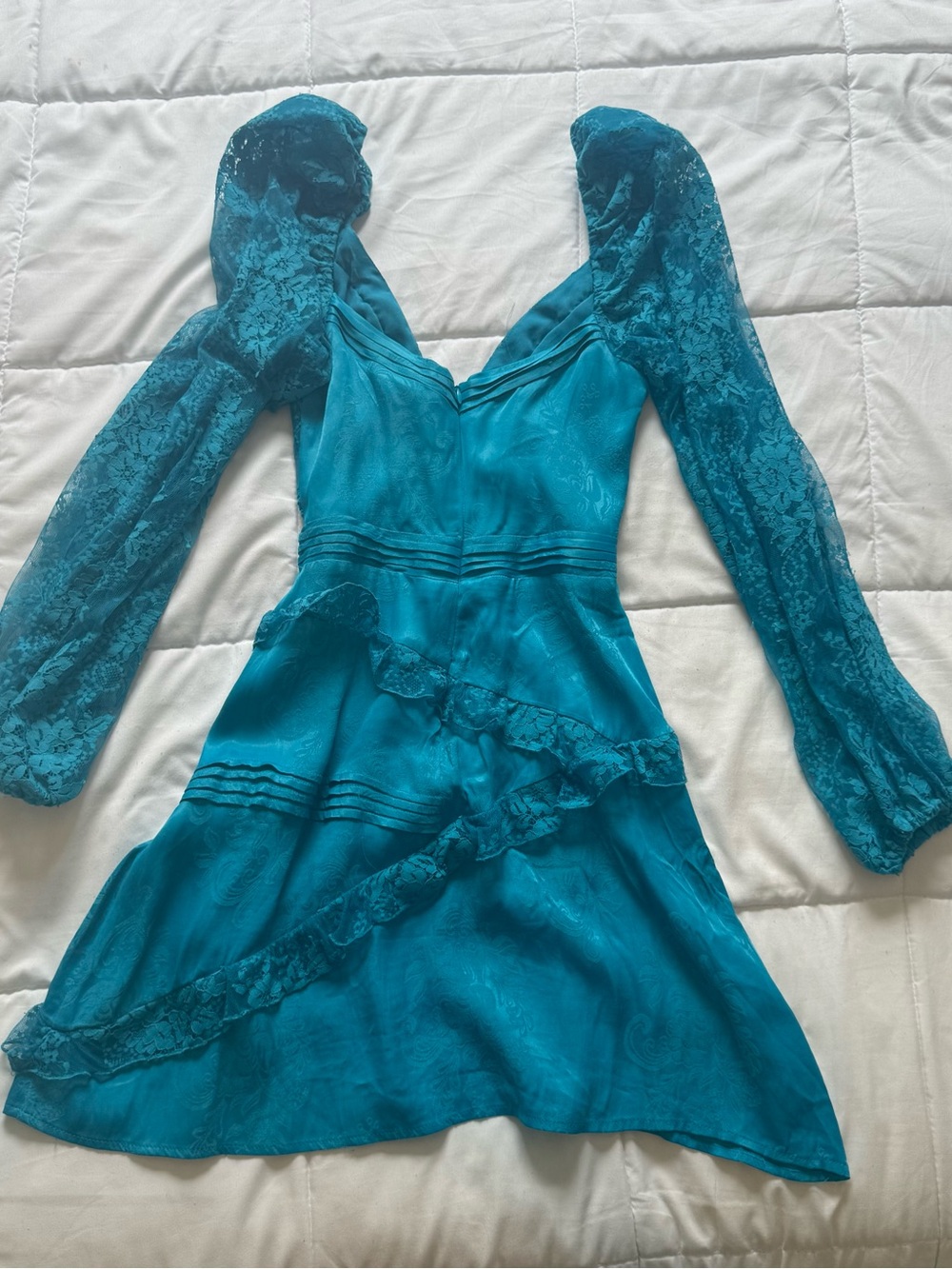 For Love & Lemons Teal Lace V-Neck Mini Dress - Picture 3 of 5